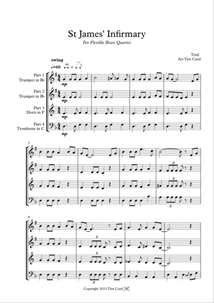 St James' Infirmary. For Flexible Brass Quartet Brass Quartet scores gallery preview page 2