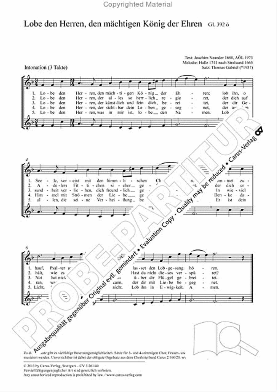 Praise ye, Almighty God, King and our ruler exalted (Lobe den Herren, den machtigen Konig der Ehren) 2-Part scores gallery preview page 2