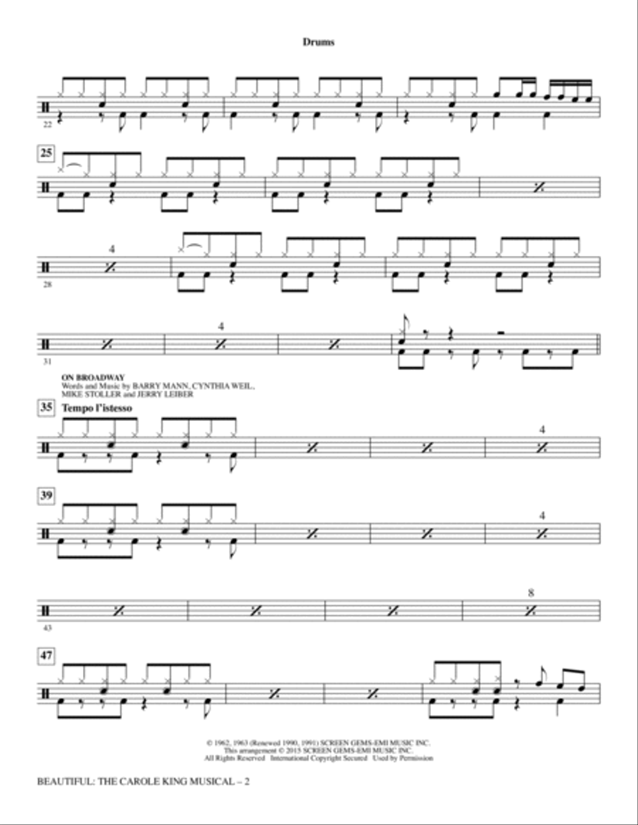 Beautiful: The Carole King Musical (Choral Selections) - Drums Choir scores gallery preview page 2