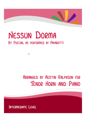 Book cover for Nessun Dorma - tenor horn and piano with FREE BACKING TRACK to play along