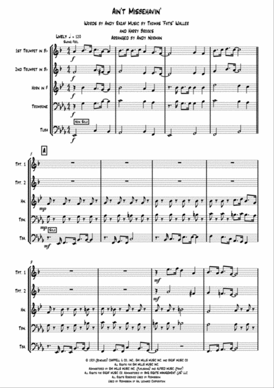 Ain't Misbehavin' Brass Ensemble scores gallery preview page 3