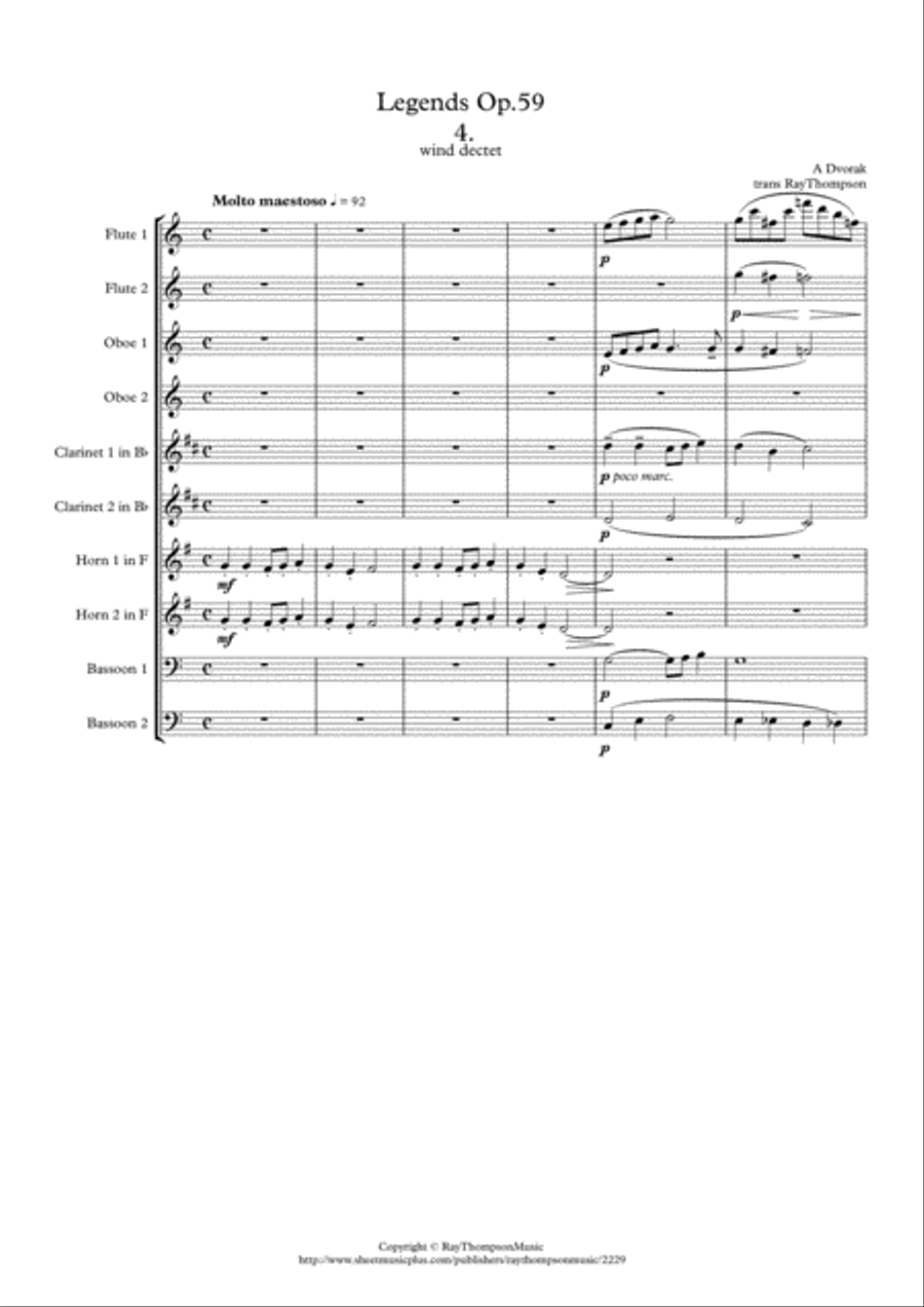 Dvorak: Legends Op.59 Mvt.4 in C - wind Dectet School and Community scores gallery preview page 1