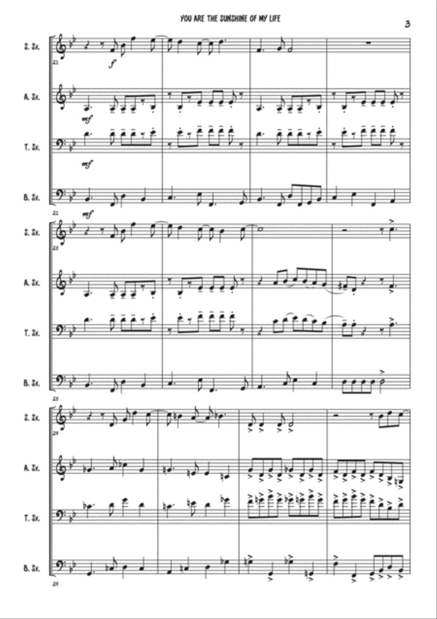 You Are The Sunshine Of My Life Woodwind Quartet scores gallery preview page 3
