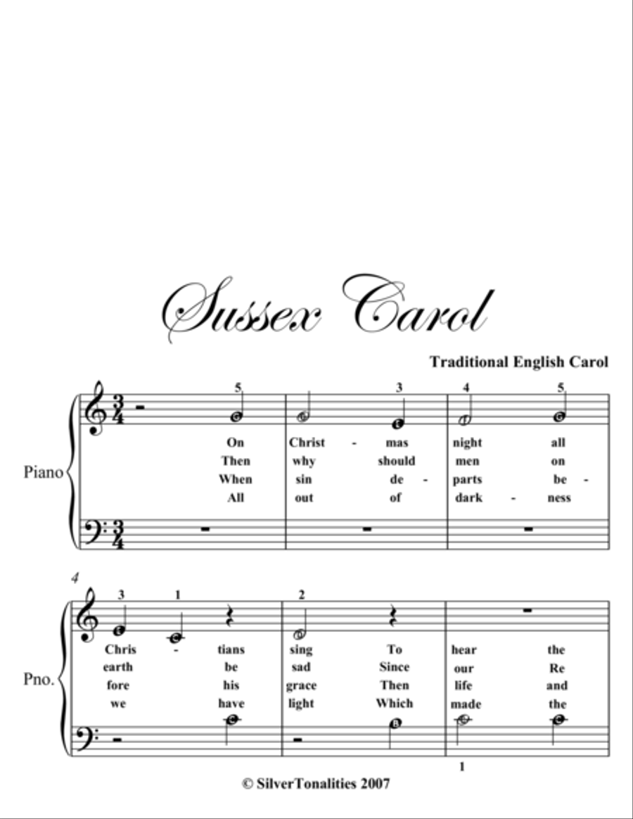 Sussex Carol Beginner Piano Sheet Music Easy Piano scores gallery preview page 2