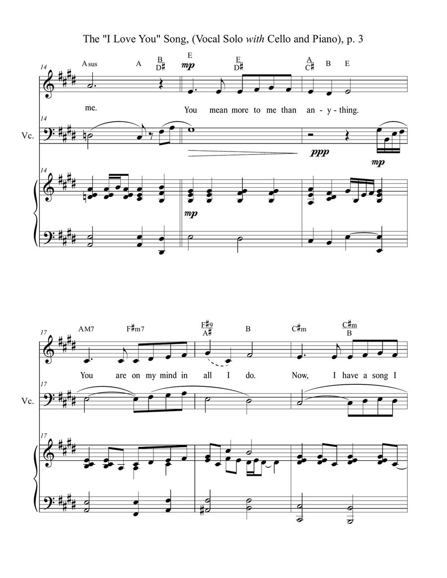 The "I LOVE YOU" Song - (for Solo Voice with Cello and Piano) Lead Sheet & Cello part included image number null