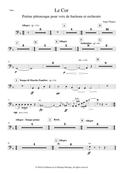 Ange Flégier: Le Cor for baritone voice and orchestra - tuba part