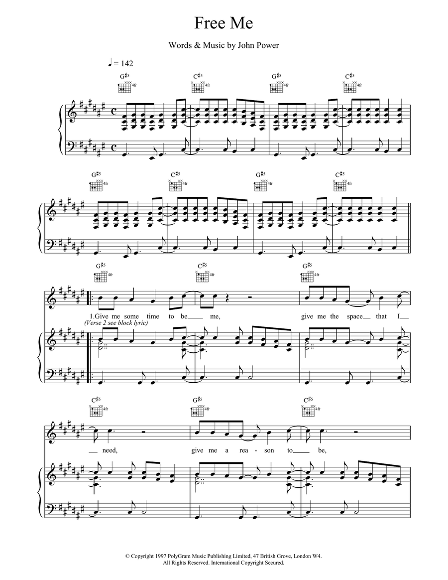 Free Me Piano, Vocal, Guitar scores gallery preview page 1