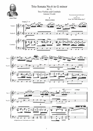 Book cover for Vivaldi - Trio Sonata No.6 in G minor RV 72 Op.5 for Two Violins and Cembalo