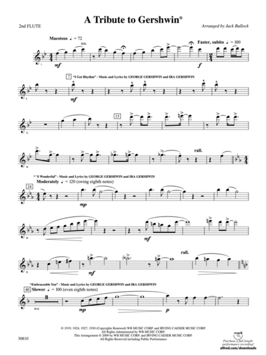 A Tribute to Gershwin: 2nd Flute Concert Band scores gallery preview page 1