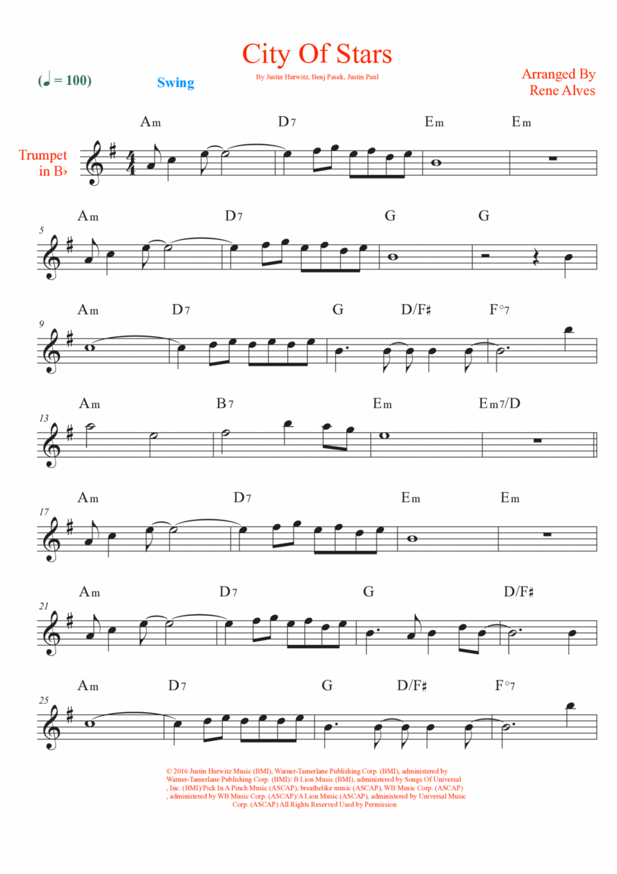 City Of Stars B-Flat Trumpet scores gallery preview page 1