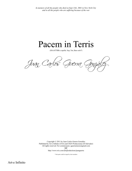 Pacem in Terris - Juan Guerra Gonzalez A Cappella - Digital Sheet Music