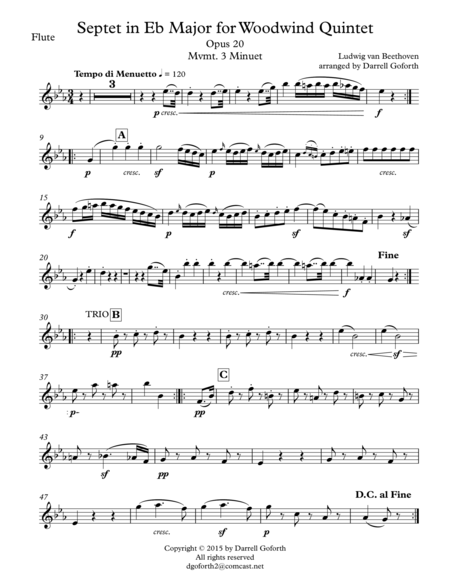 Beethoven: Septet in E-flat Major arranged for Woodwind Quintet, Mvmt. 3, Menuet image number null