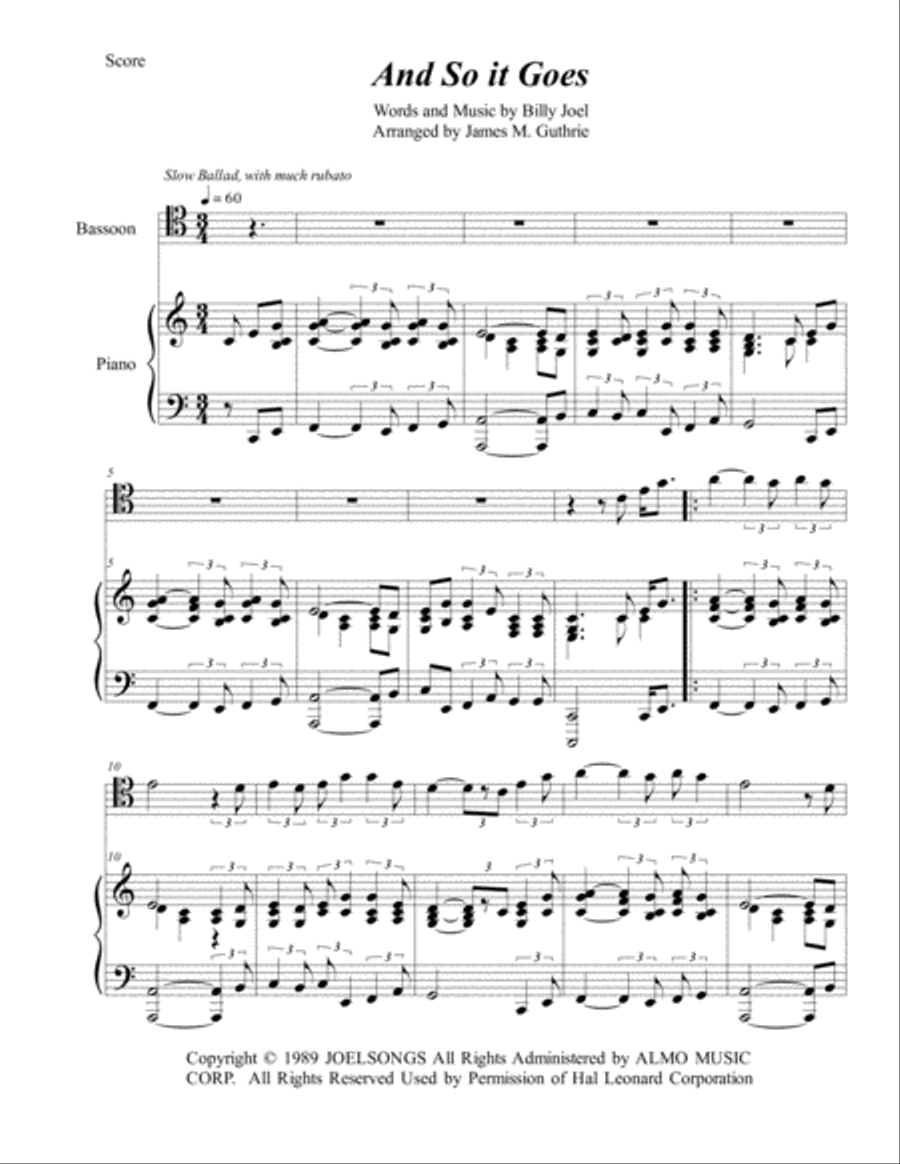And So It Goes Bassoon scores gallery preview page 1
