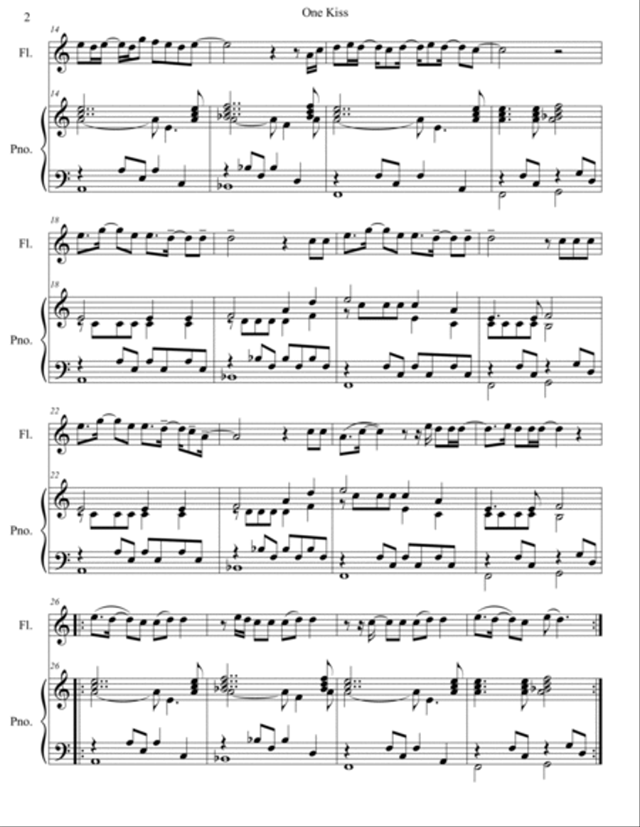 One Kiss Flute Solo scores gallery preview page 3
