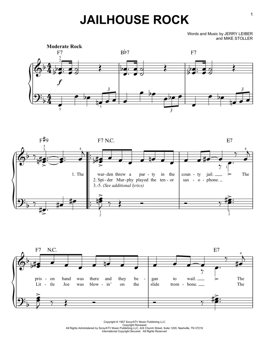 Jailhouse Rock Jailhouse Rock Easy Piano scores gallery preview page 1