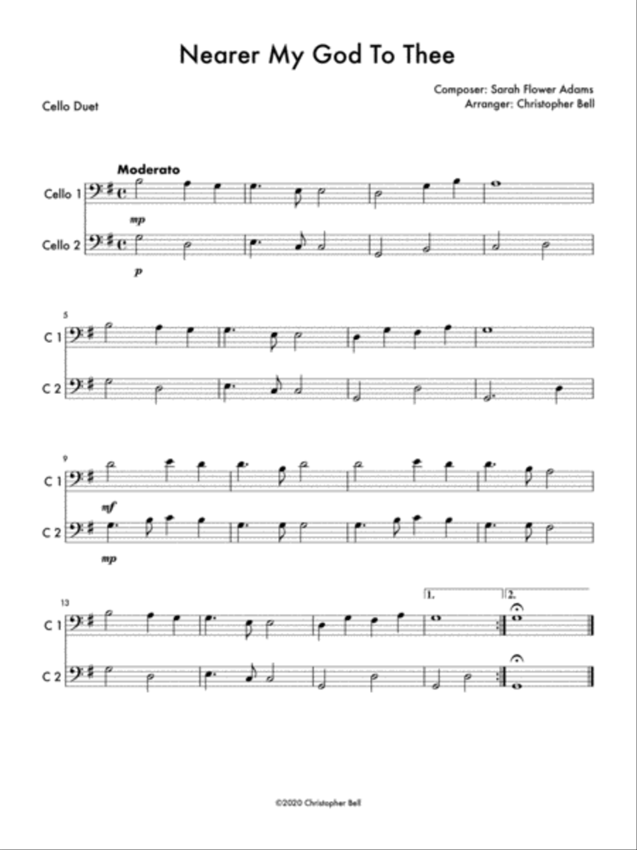 Nearer My God To Thee (Easy Cello Duet) String Duet scores gallery preview page 1