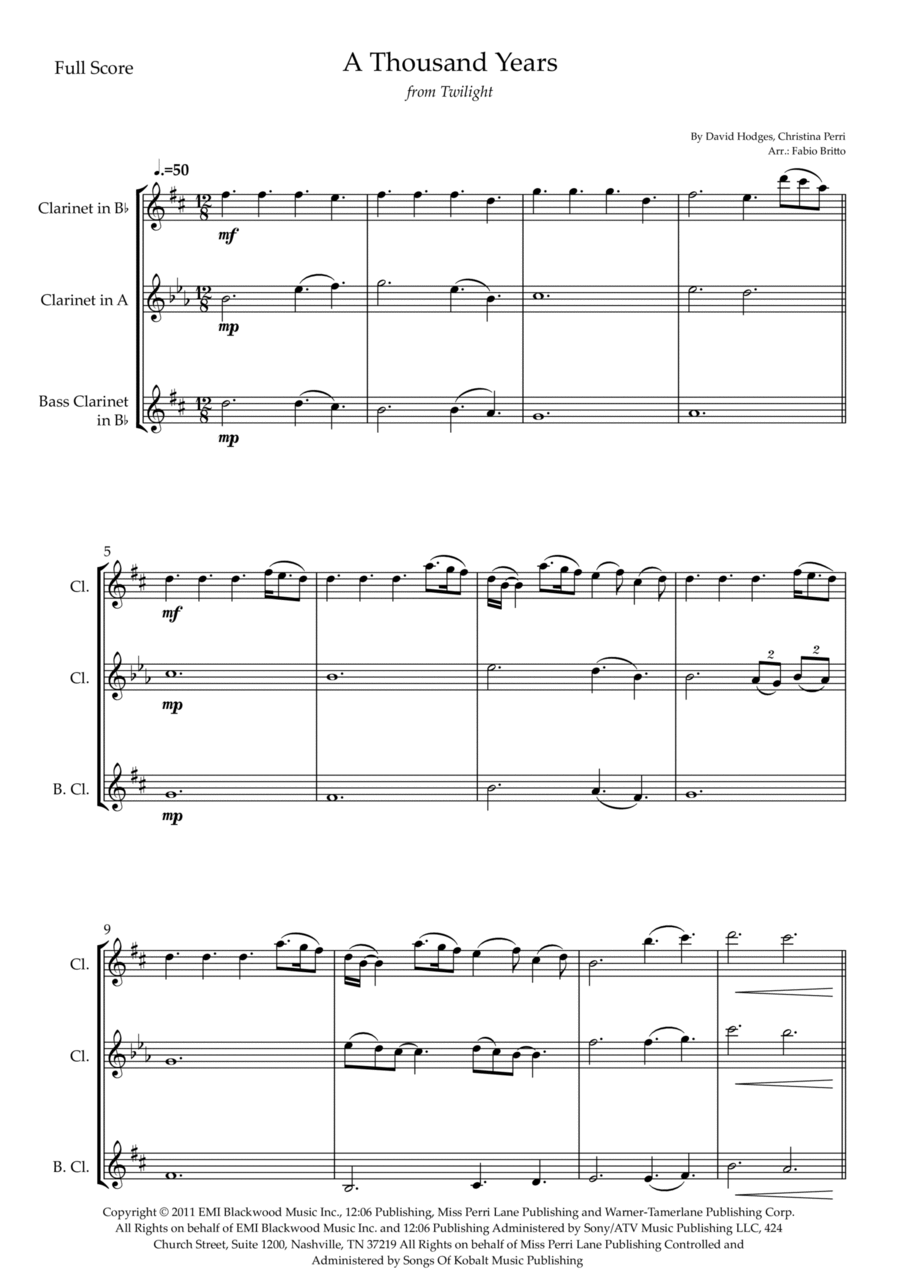 A Thousand Years Clarinet Trio scores gallery preview page 1