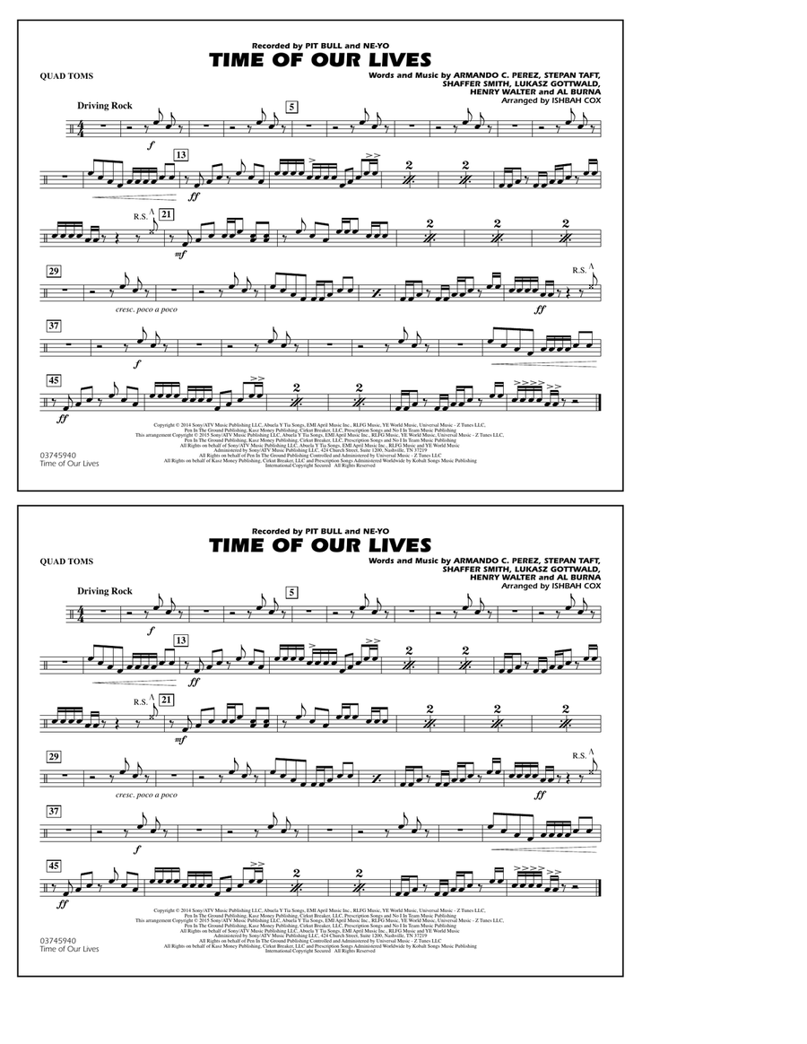Time of Our Lives - Quad Toms Marching Band scores gallery preview page 1