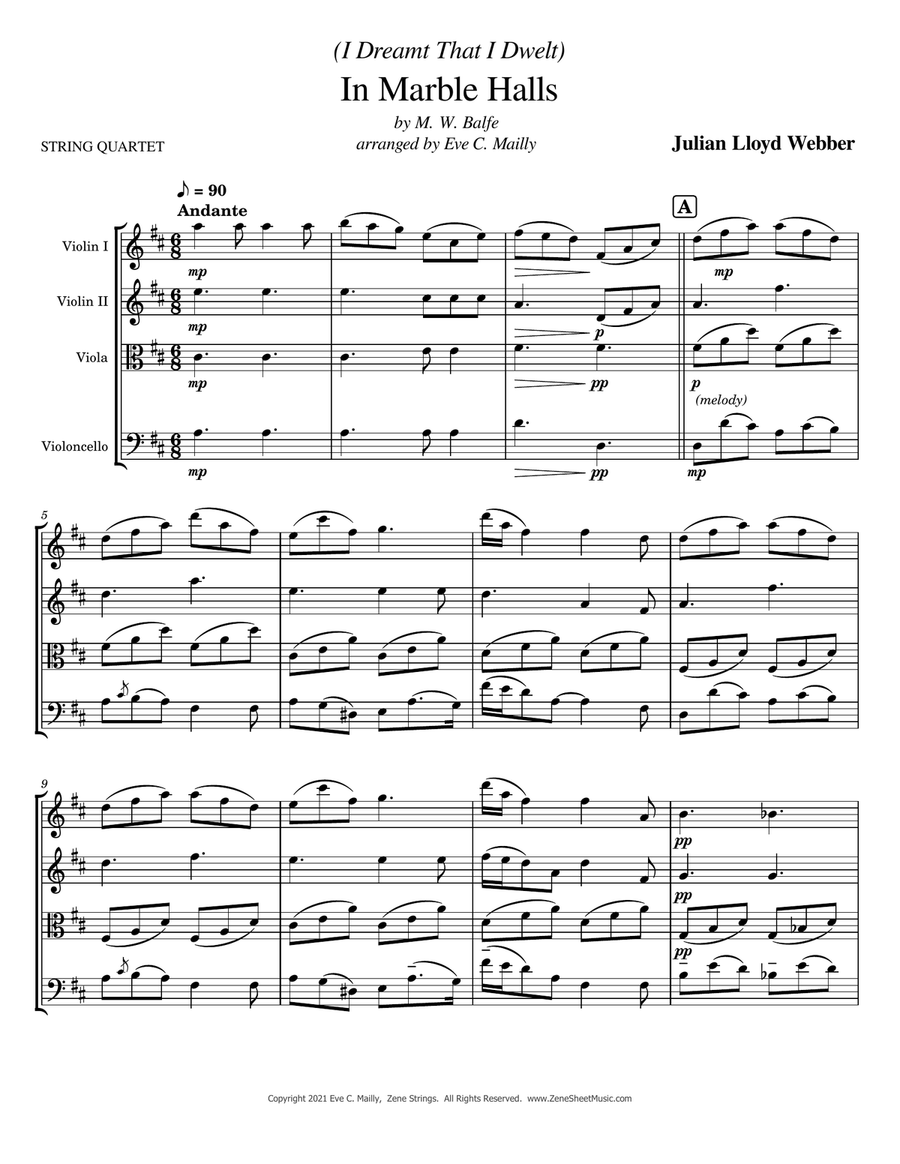 In Marble Halls - String Quartet String Quartet scores gallery preview page 1