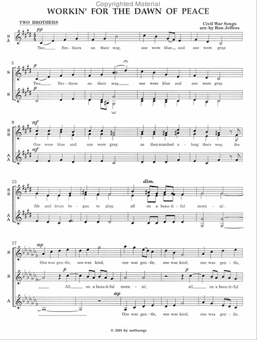 workin' for the dawn of peace SSA scores gallery preview page 2