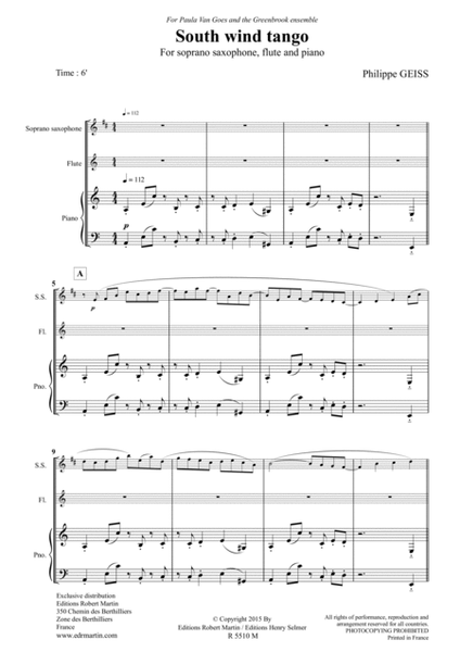 South wind tango pour soprano sax, flute & piano