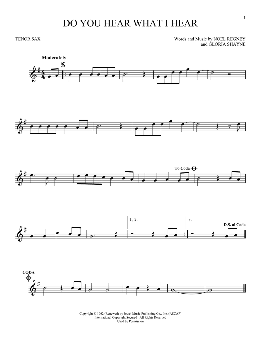 Do You Hear What I Hear Do You Hear What I Hear Tenor Saxophone scores gallery preview page 1