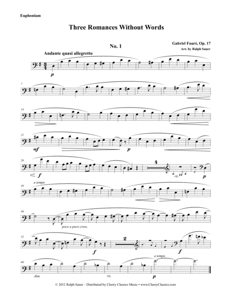 Three Romances Without Words Opus 17 for Euphonium and Piano