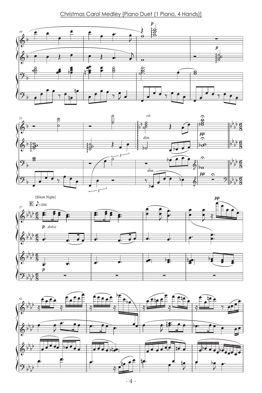 Christmas Carol Medley [Piano Duet (1 Piano) / advanced / Christmas Music Arr.] image number null