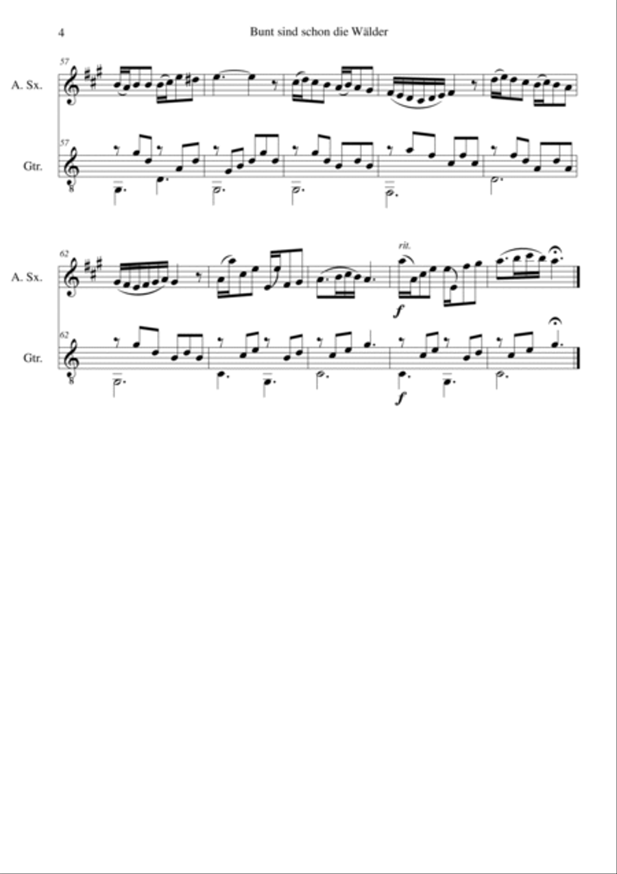 Bunt sind schon die Wälder (Woods in autumn colours) for alto saxophone and guitar Alto Saxophone scores gallery preview page 4