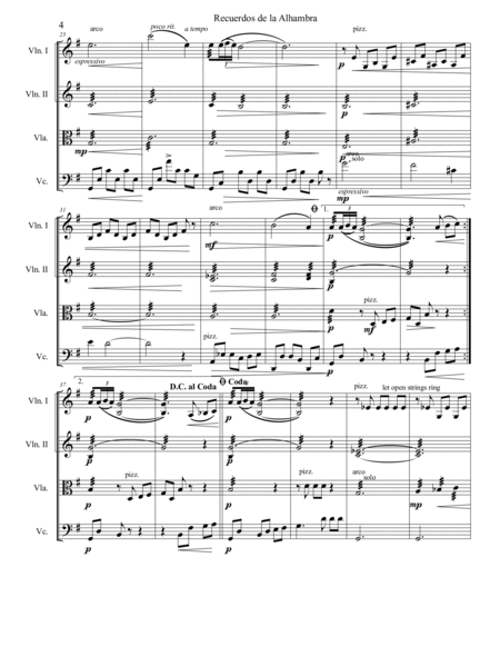 Recuerdos de la Alhambra, Score and Parts, for String Quartet image number null