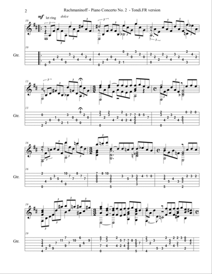 Rachmaninoff Piano Concerto No.2 Adagio Sustenuto Guitar Complete