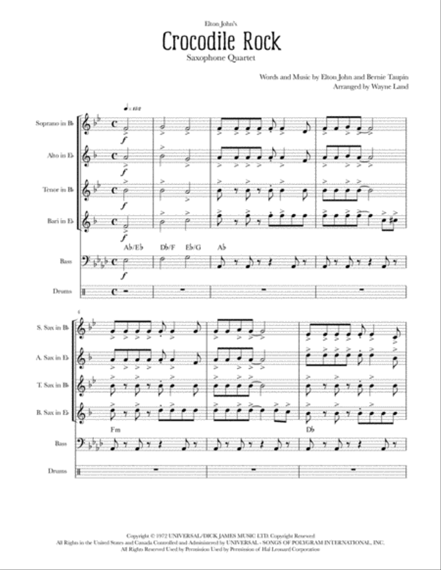 Crocodile Rock Saxophone Quintet scores gallery preview page 1