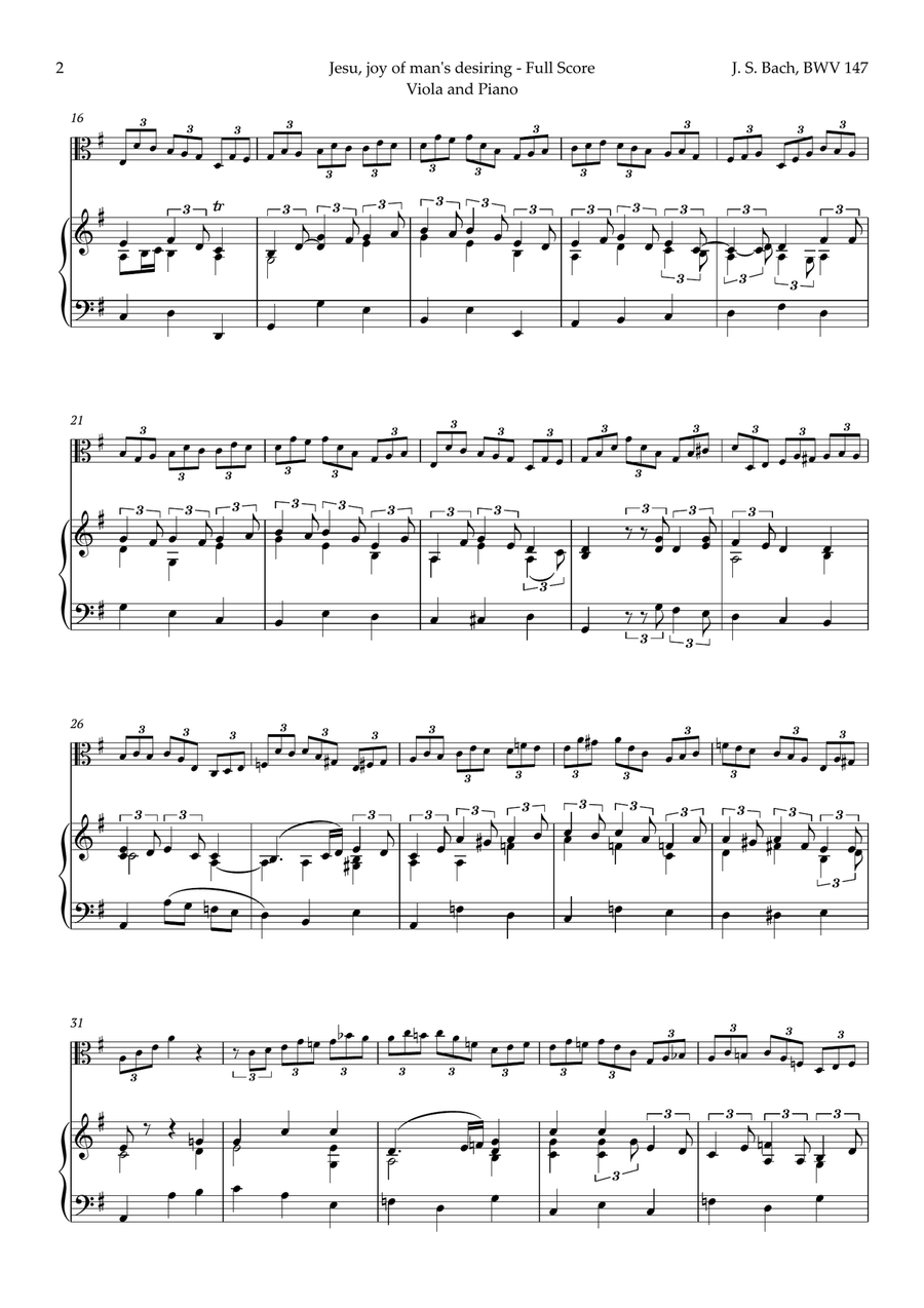 Jesu, joy of man's desiring by Bach for Viola and Piano Piano scores gallery preview page 3
