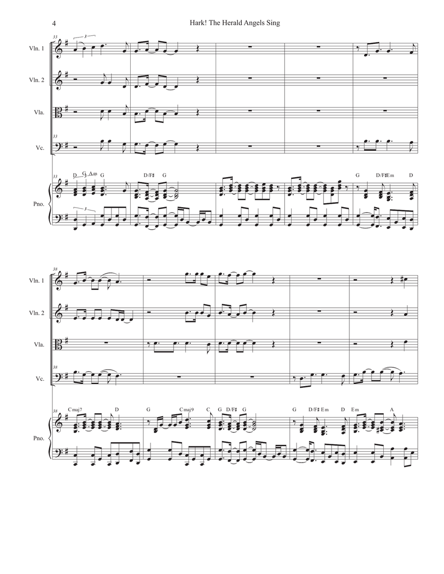 Hark! The Herald Angels Sing (String Quartet and Piano) String Quartet scores gallery preview page 4