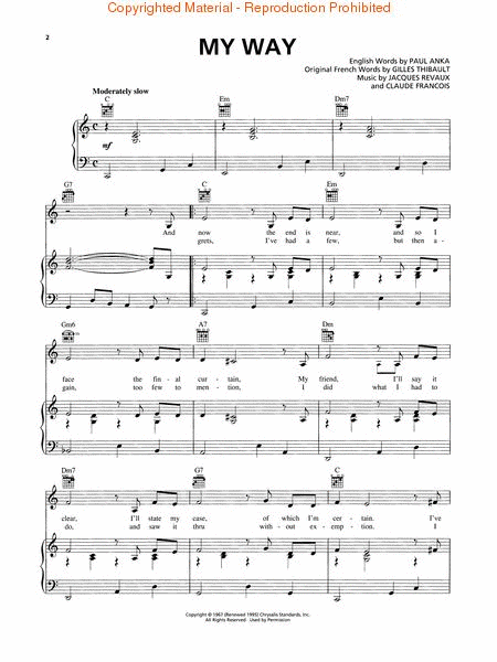 My Way by Claude Francois Piano, Vocal, Guitar - Sheet Music