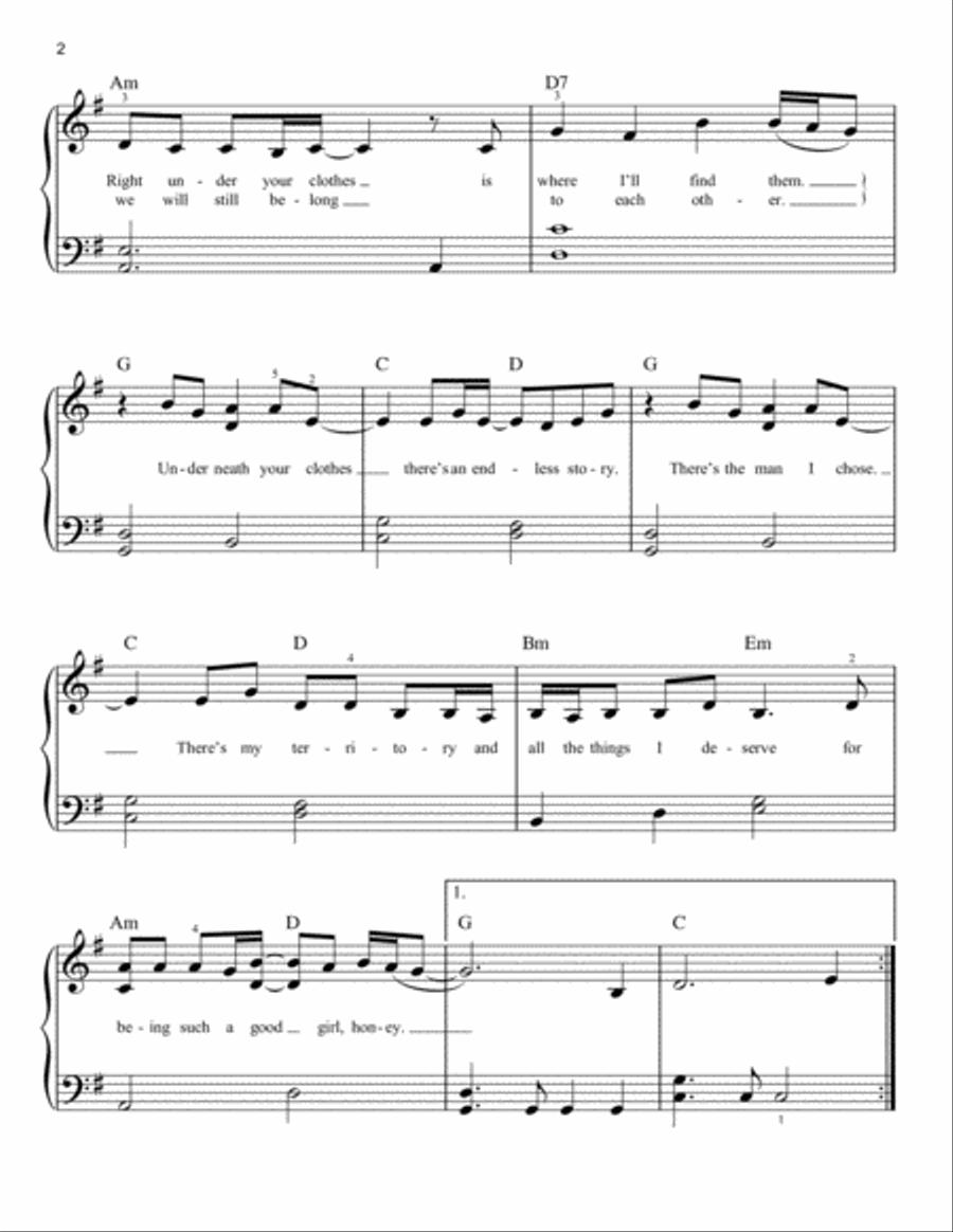 Underneath Your Clothes Easy Piano scores gallery preview page 2