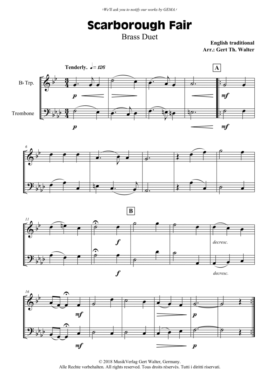 Scarborough Fair Scarborough Fair Brass Duet scores gallery preview page 1