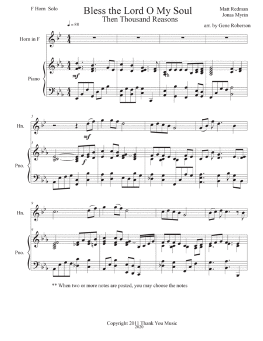 10,000 Reasons (bless The Lord) Piano scores gallery preview page 2