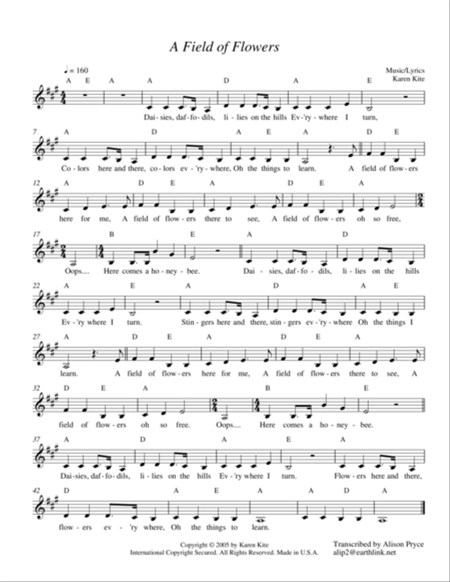 A Field of Flowers A Field of Flowers Piano, Vocal, Guitar scores gallery preview page 1