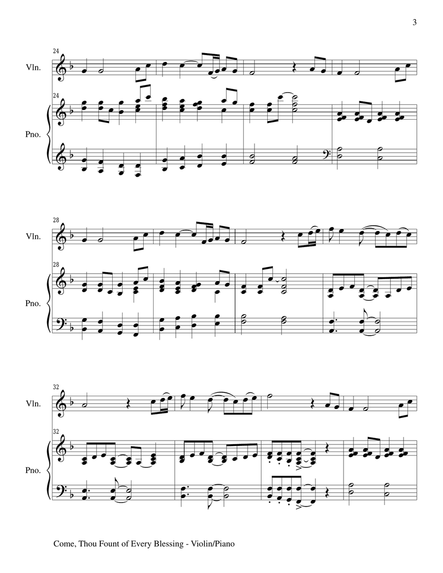 COME, THOU FOUNT OF EVERY BLESSING (Violin/Piano and Violin Part) Violin Solo scores gallery preview page 3