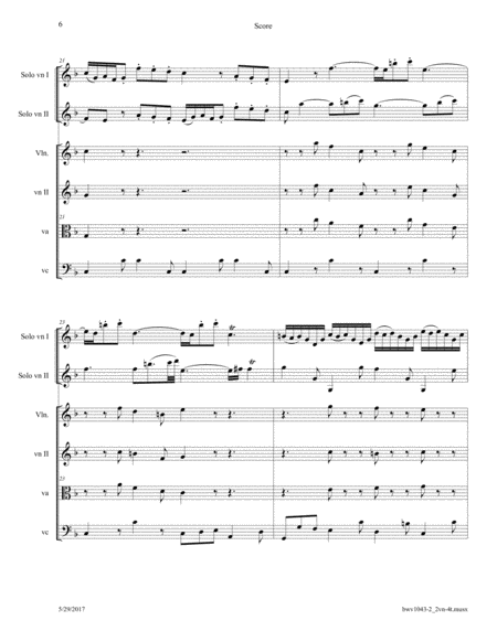 Bach: Concerto for 2 Solo Violins and Strings (BWV 1043) arr. for 2 Violins and String Quartet - Mov image number null