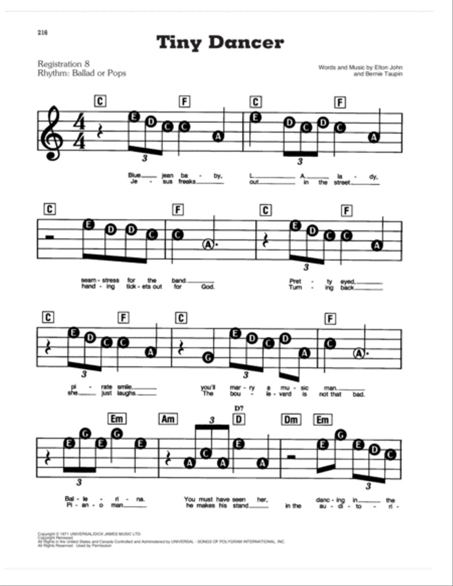 Tiny Dancer Electronic Keyboard scores gallery preview page 1