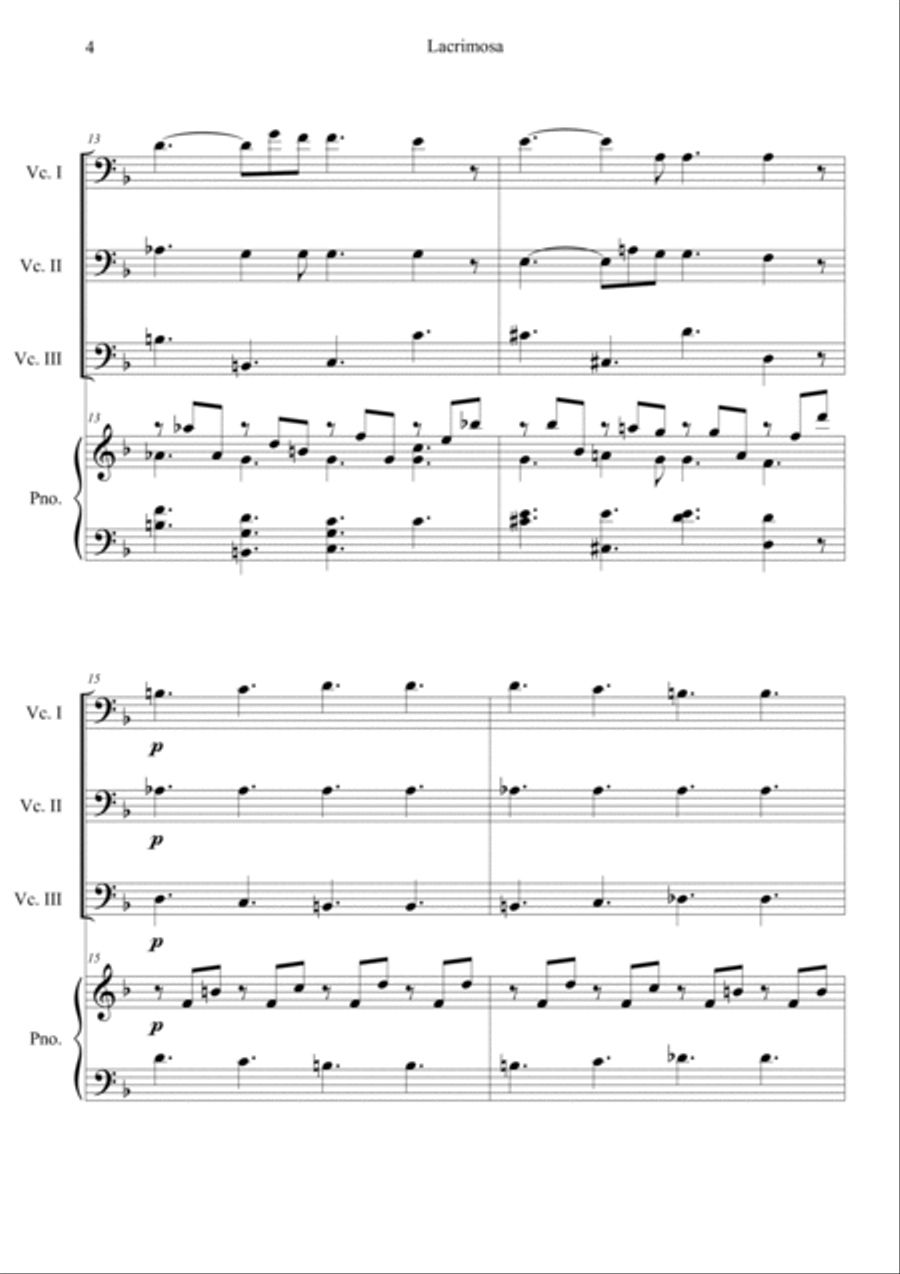 Mozart: Requiem K.626 6.Lacrimosa Piano Quartet scores gallery preview page 4