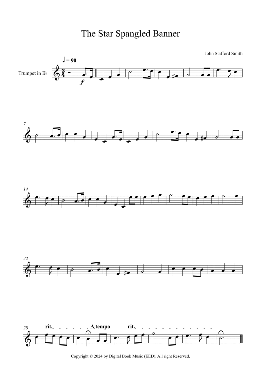 The Star Spangled Banner - John Stafford Smith (Trumpet) B-Flat Trumpet scores gallery preview page 1