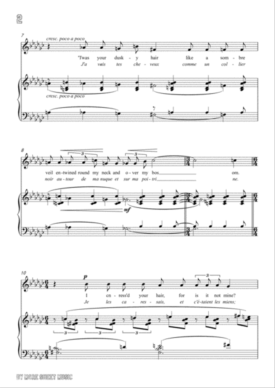 Debussy-Her Hair in G flat Major,for voice and piano Voice Solo scores gallery preview page 4