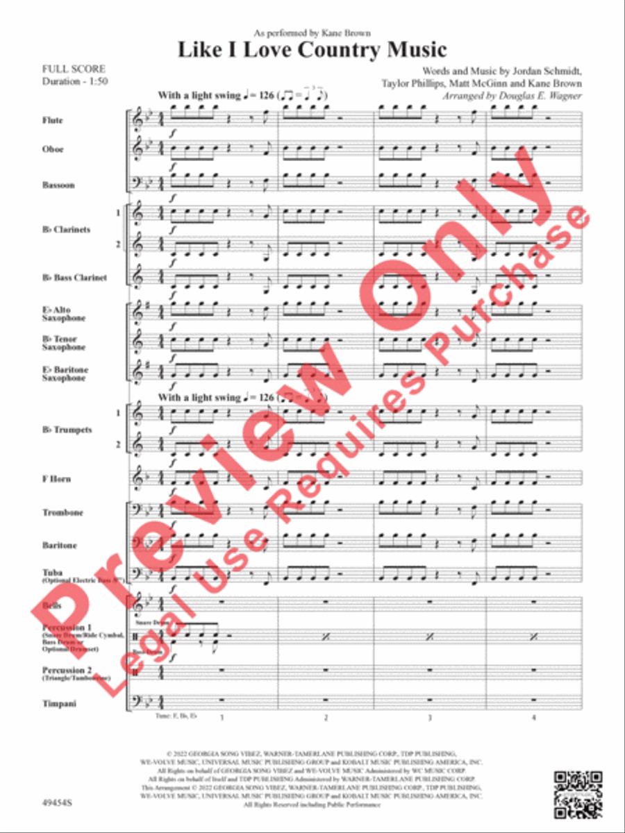 Like I Love Country Music Concert Band scores gallery preview page 4
