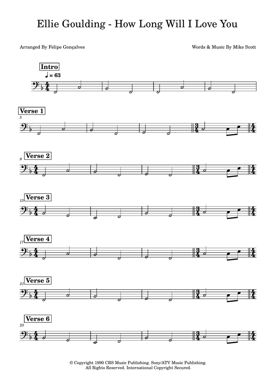 How Long Will I Love You Double Bass scores gallery preview page 1