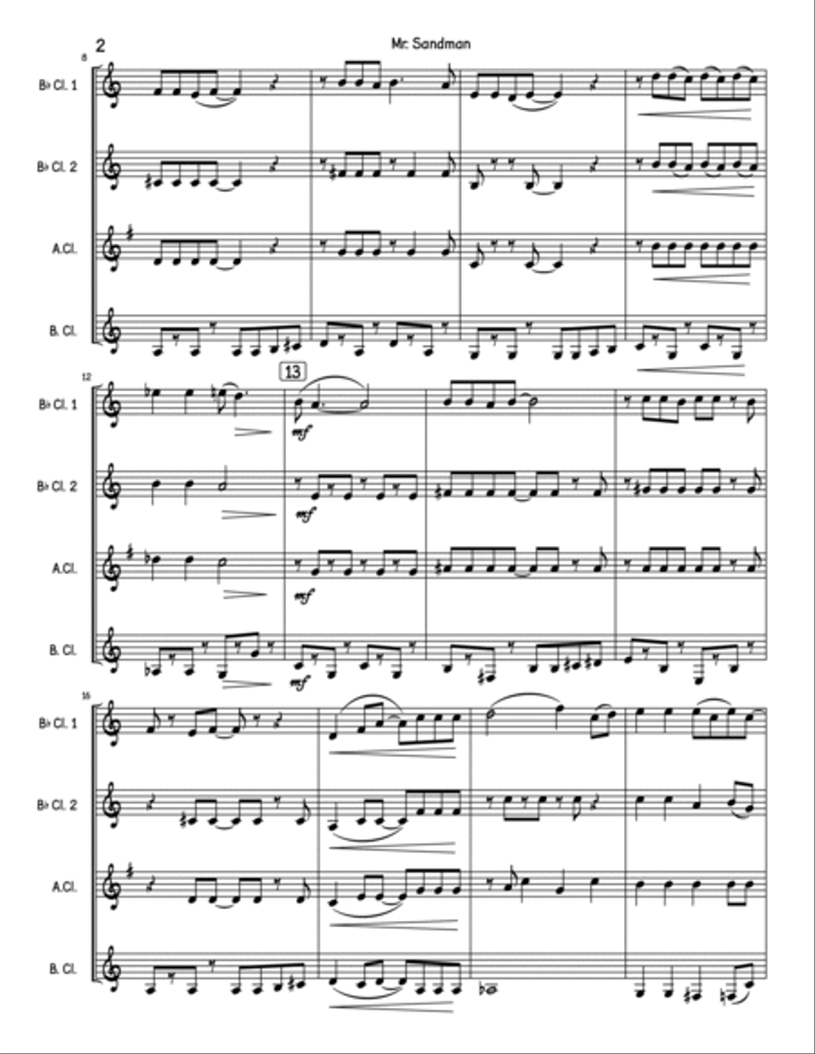 Mister Sandman Woodwind Quartet scores gallery preview page 4