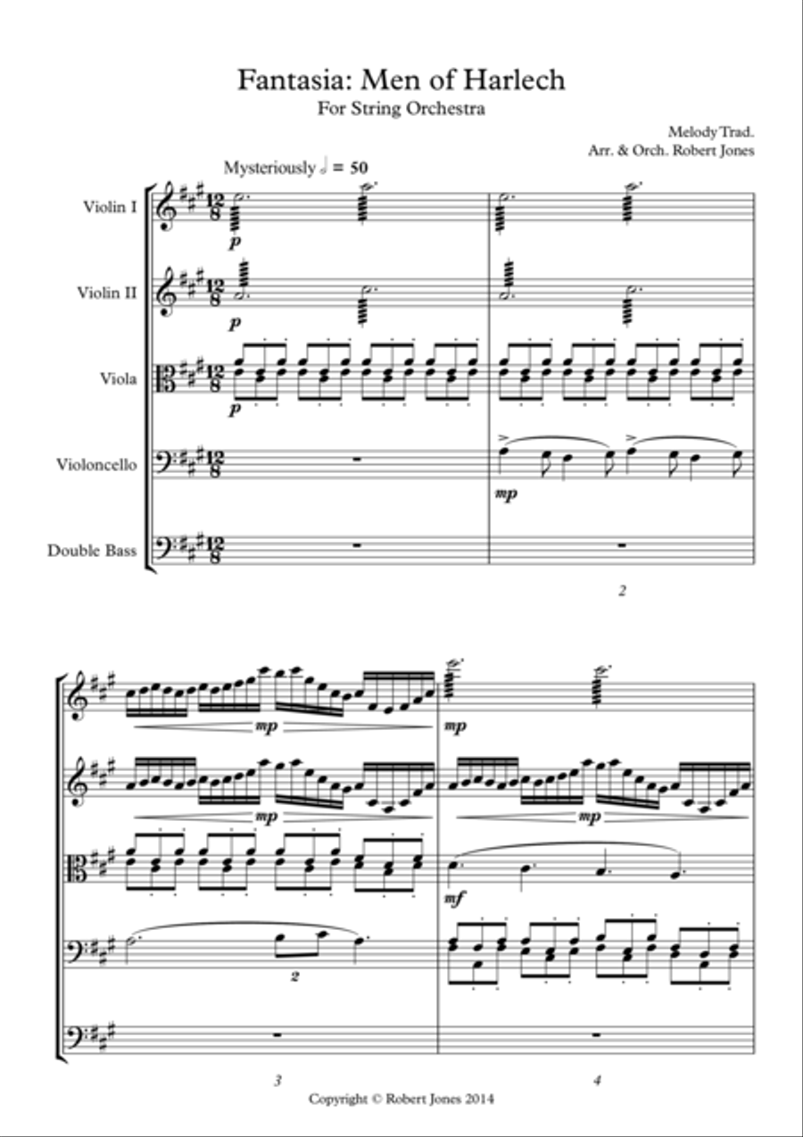 Fantasia: Men of Harlech String Orchestra scores gallery preview page 1