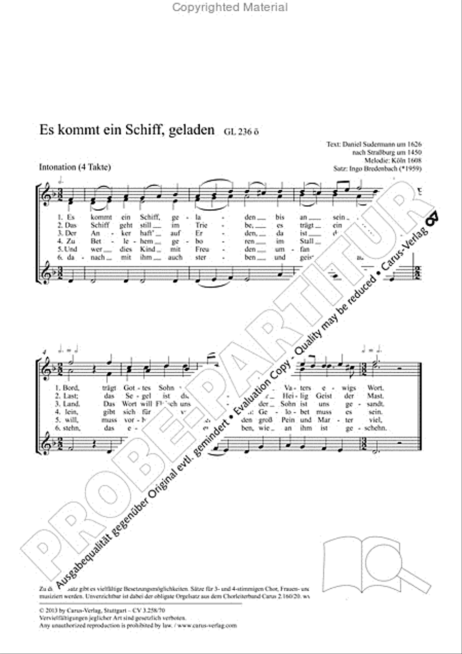Es kommt ein Schiff, geladen Children's Choir scores gallery preview page 2